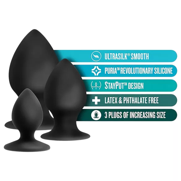 Anal Adventures Platinum Stout - set de plugs anaux - 3 pièces noir
