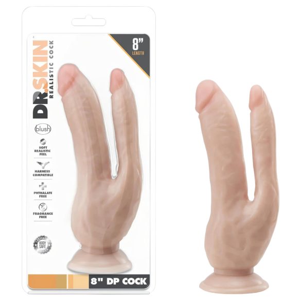 Dr. Skin 8 - double dildo ventouse (naturel)