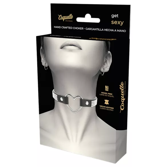 Coquette - collier ras de cou strass cœur - noir