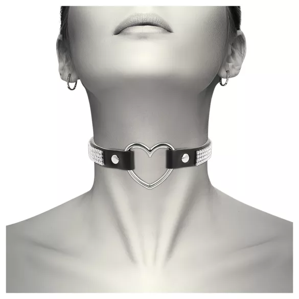 Coquette - collier ras de cou strass cœur - noir
