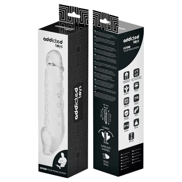 Addicted Toys - gaine pénis avec anneau testicules - 23cm transparent