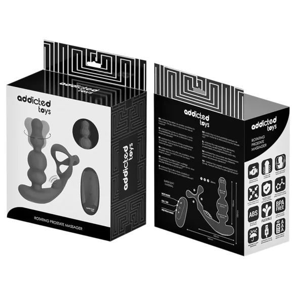 Addicted Toys - anneau pénien avec plug anal vibrant rotatif - noir