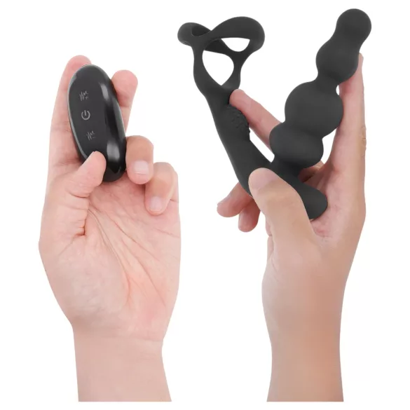 Addicted Toys - anneau pénien avec plug anal vibrant rotatif - noir