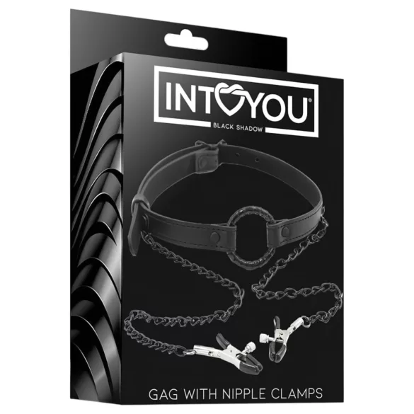 INTOYOU - bâillon avec pinces à tétons - silicone noir