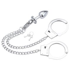 BDSM menottes avec plug anal (argent)