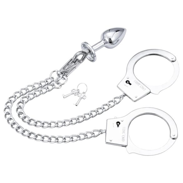 BDSM menottes avec plug anal (argent)