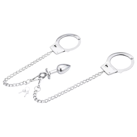 LateToBed - menottes avec plug anal - métal argenté