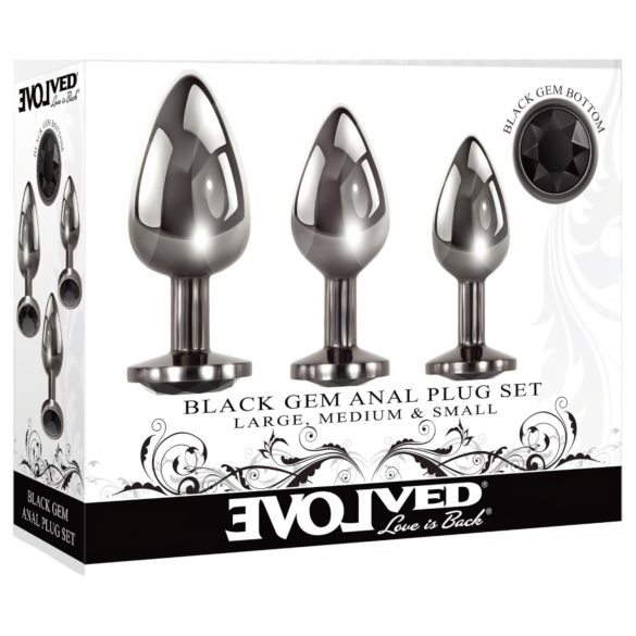 Ensemble de plugs anaux métalliques Évolués avec gemme noire (argenté)