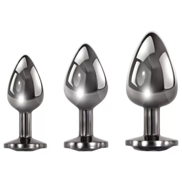 Evolved Black Gem - set de plugs anaux en métal avec pierre noire (argent)
