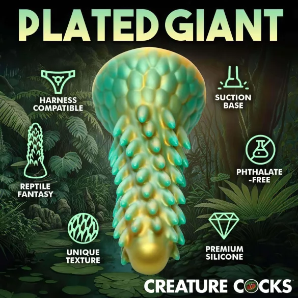 Creature Cocks Stegosaurus - gode ceinture dildo réaliste - silicone vert 20cm