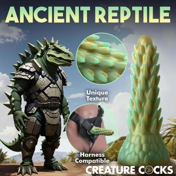 Creature Cocks Stegosaurus - gode ceinture dildo réaliste - silicone vert 20cm