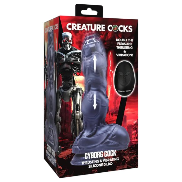 XR Brands Cyborg Cock - godemichet vibrant pousseur télécommandé - argent