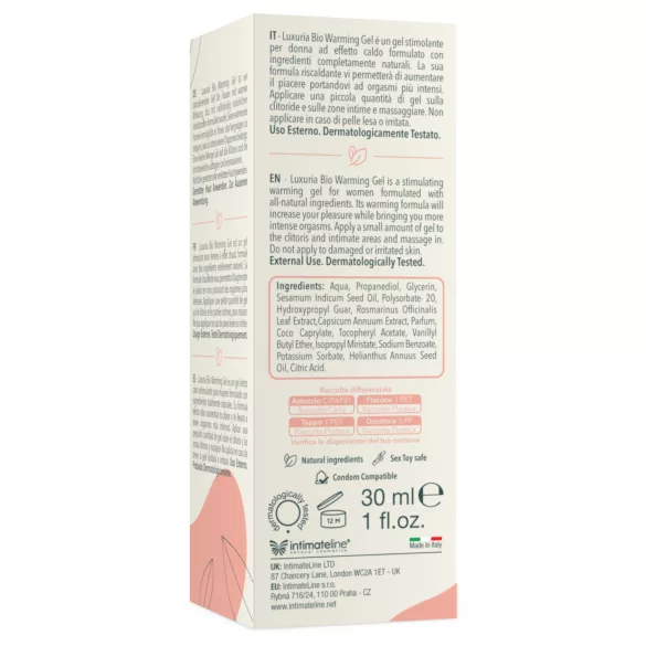 Intimateline Luxuria BIO - gel stimulant chauffant pour femmes (30 ml)