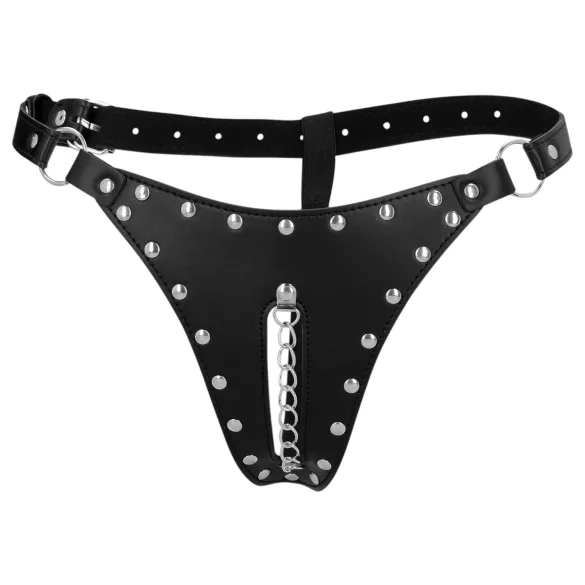 Ouch! - string ceinture de chasteté à rivets avec chaîne (noir)