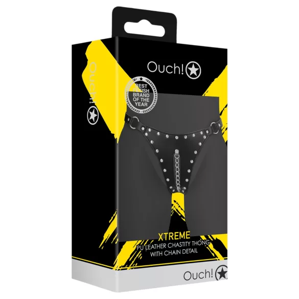 Ouch! - string ceinture de chasteté à rivets avec chaîne (noir)