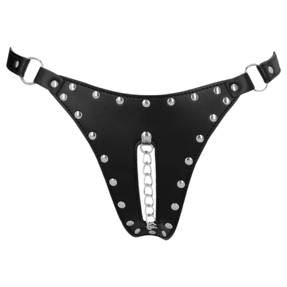 Ouch! - string ceinture de chasteté à rivets avec chaîne (noir)