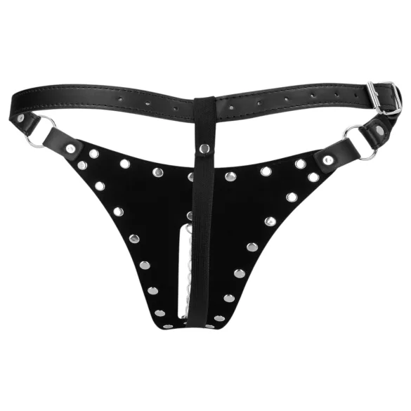 Ouch! - string ceinture de chasteté à rivets avec chaîne (noir)