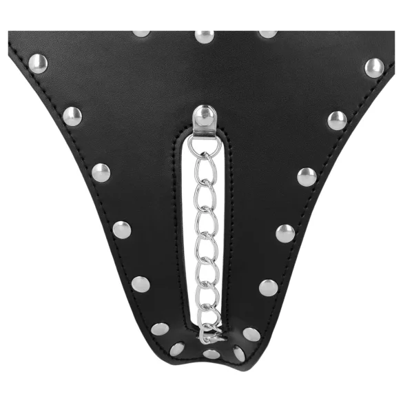 Ouch! - string ceinture de chasteté à rivets avec chaîne (noir)