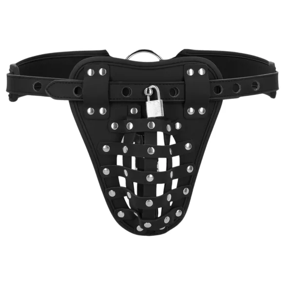 Ouch! - cage de chasteté masculine en similicuir avec cadenas (noir)