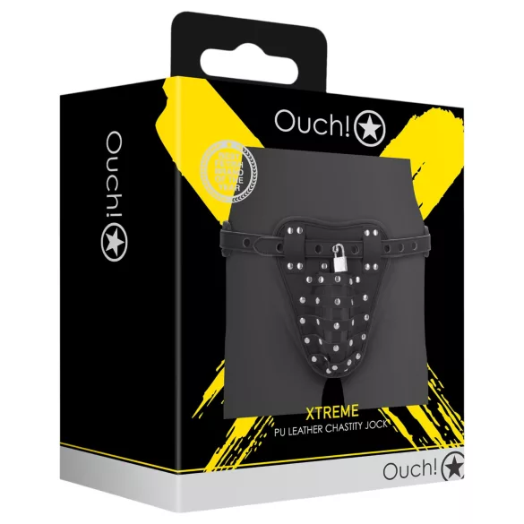 Ouch! - cage de chasteté masculine en similicuir avec cadenas (noir)