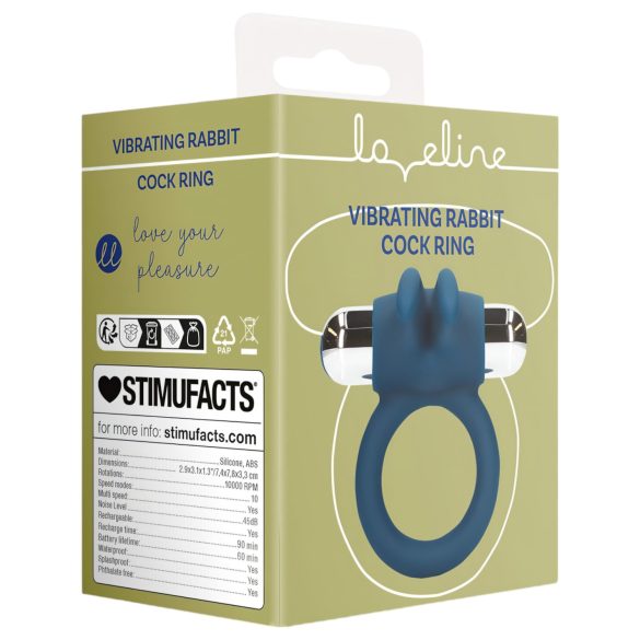 Loveline - anneau pénien vibrant avec oreilles de lapin - silicone bleu