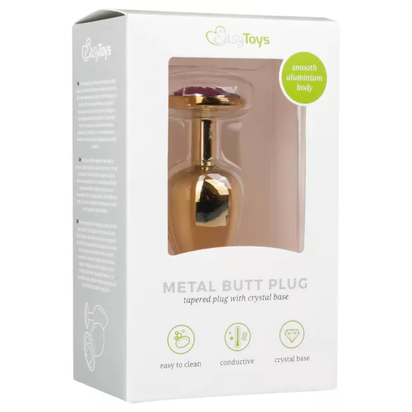 EasyToys Metal No.1 - plug anal en forme de cône avec pierre violette (doré, 2,5 cm)