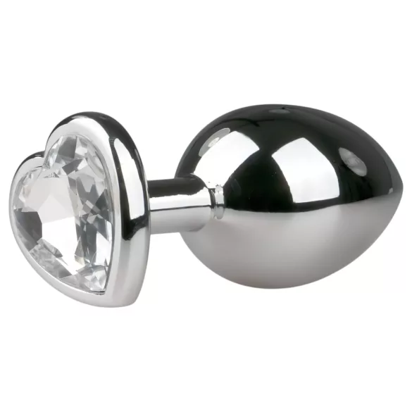 Easytoys Metal No.7 - plug anal cœur pierre blanche - métal argenté