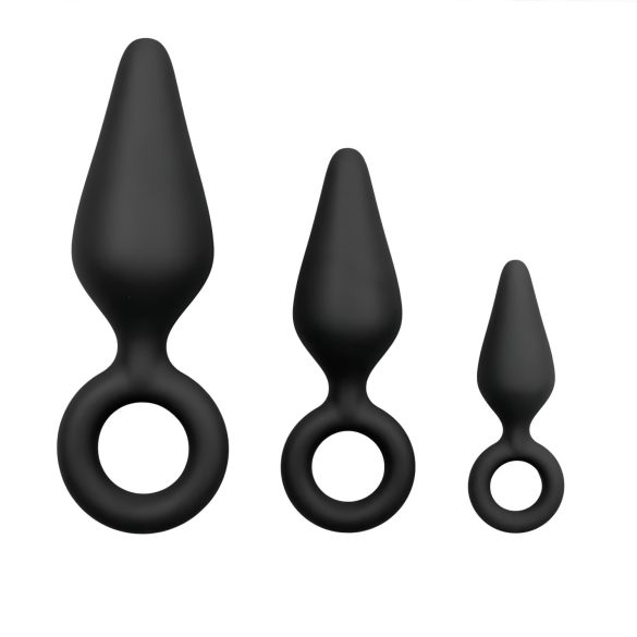 Easytoys - Set de plugs anaux à anneaux - 3 pcs (noir)