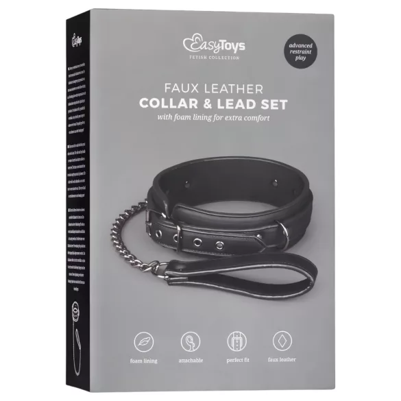 Easytoys - collier fétiche avec laisse - cuir noir