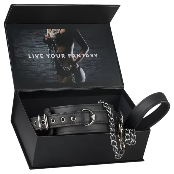Easytoys - collier fétiche avec laisse - cuir noir