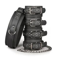   Easytoys - kit bondage collier menottes poignets chevilles - simili cuir noir