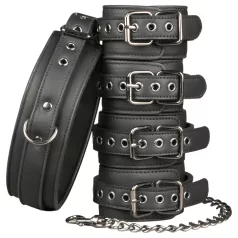   Easytoys - kit bondage collier menottes poignets chevilles - simili cuir noir