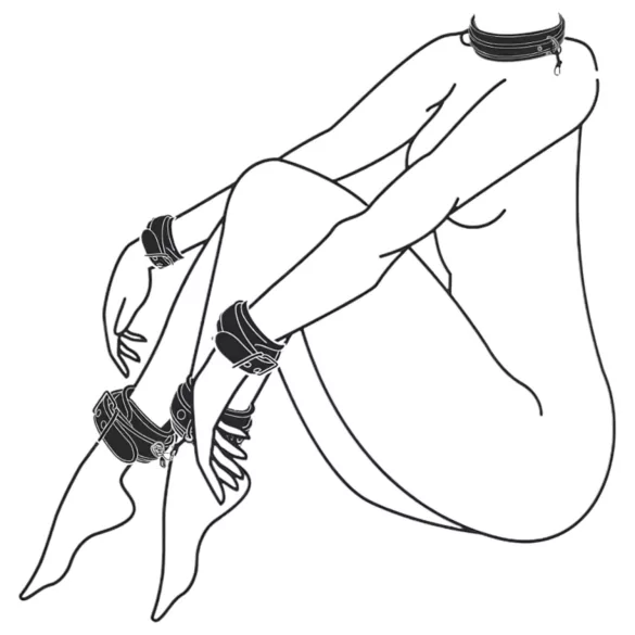 Easytoys - kit bondage collier menottes poignets chevilles - simili cuir noir