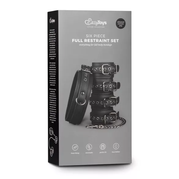 Easytoys - kit bondage collier menottes poignets chevilles - simili cuir noir