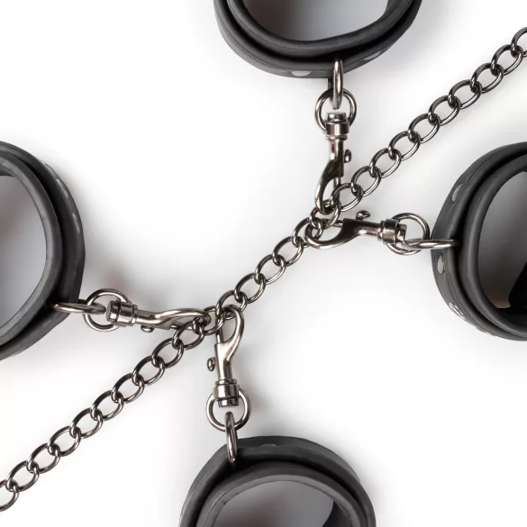 Easytoys - kit bondage collier menottes poignets chevilles - simili cuir noir