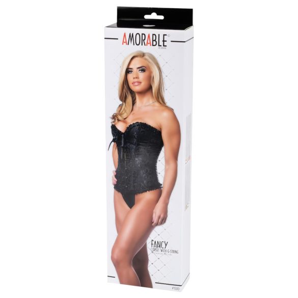 Amorable - corset et string à motifs (noir) - M
