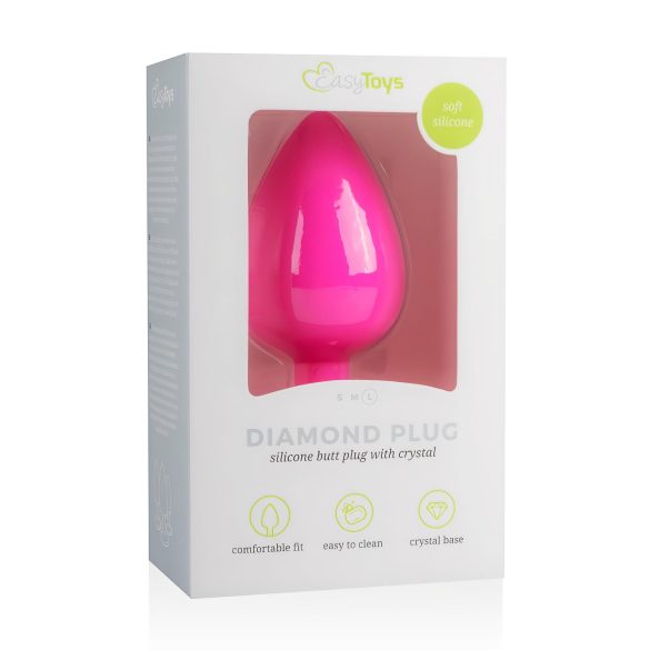 Easytoys Diamond - plug anal rose avec pierre blanche (grand)