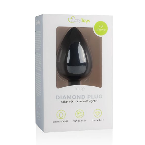 Easytoys Diamond - plug anal grand noir à pierre blanche