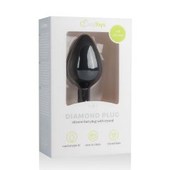 Easytoys Diamond - plug anal noir à pierre blanche (moyen)
