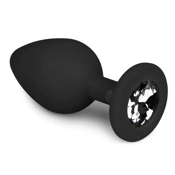 Easytoys Diamond - plug anal avec pierre blanche - taille moyenne - noir