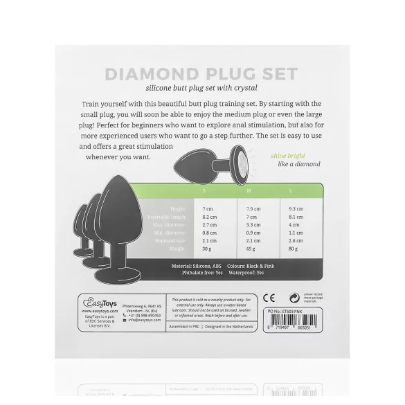 Easytoys - set de plugs anaux - strass - silicone noir