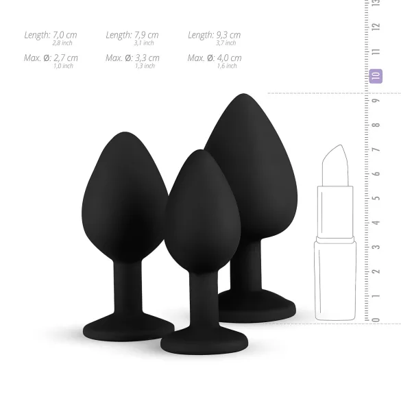 Easytoys - set de plugs anaux - strass - silicone noir