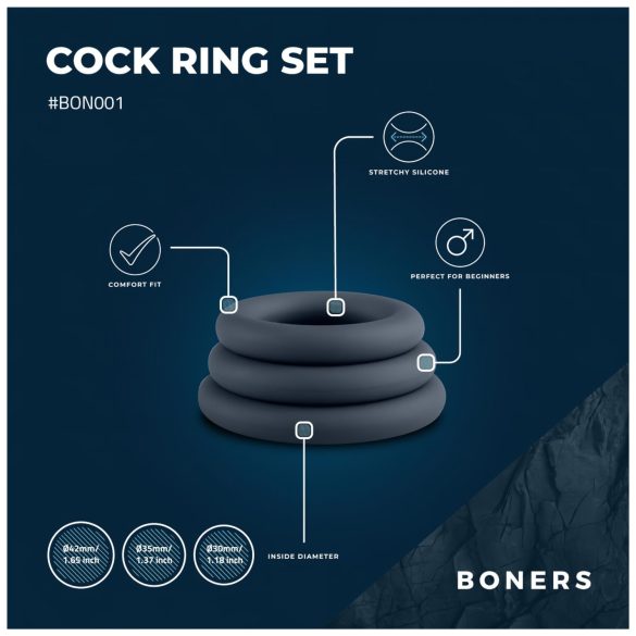 Boners - set anneaux péniens - 3 pièces - silicone gris