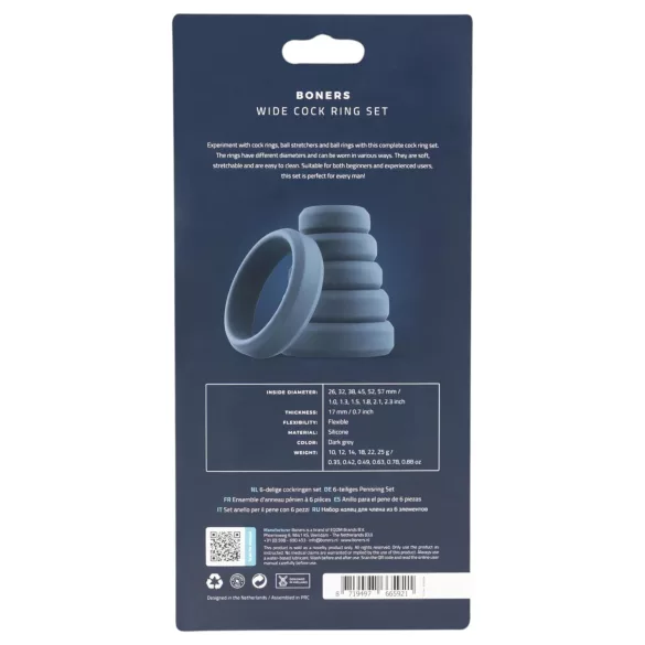 Boners - set de 6 cockrings en silicone - gris