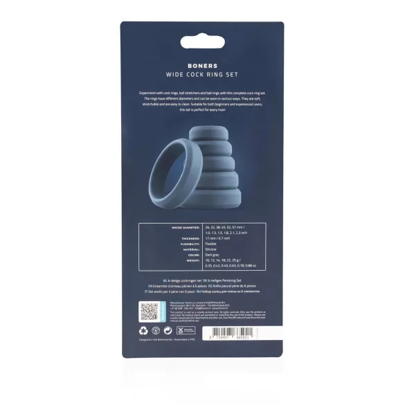 Boners - set de 6 cockrings en silicone - gris
