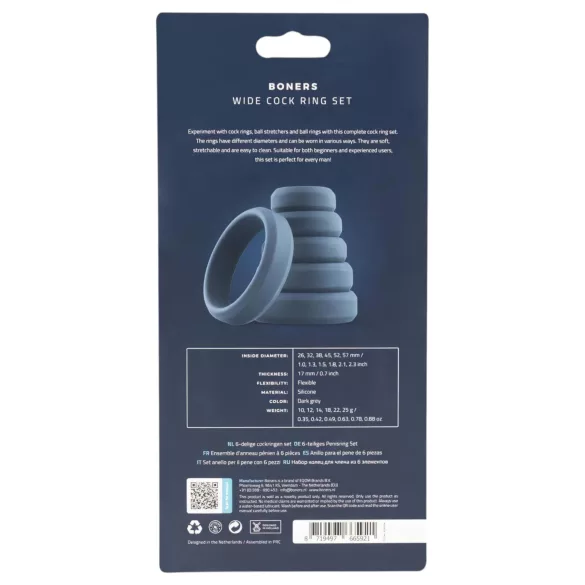Boners - set de 6 cockrings en silicone - gris