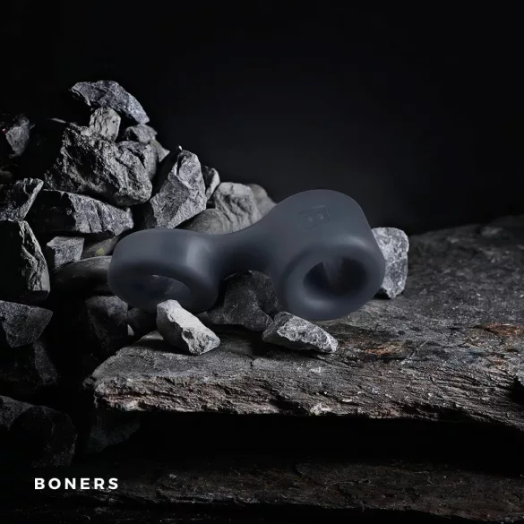 Boners - anneau pénien et tir-testicules - silicone gris