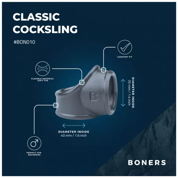 Boners - cockring et anneau pour scrotum - silicone gris