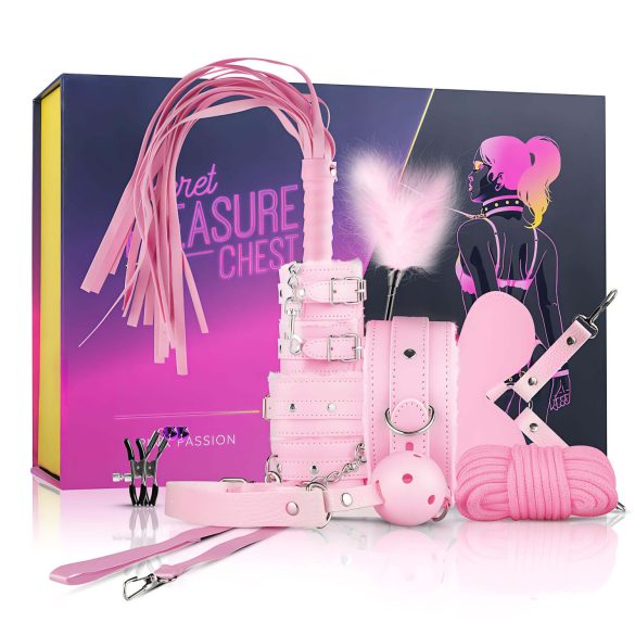 Coffret Passion Secret - kit BDSM avancé - 14 pièces (rose)