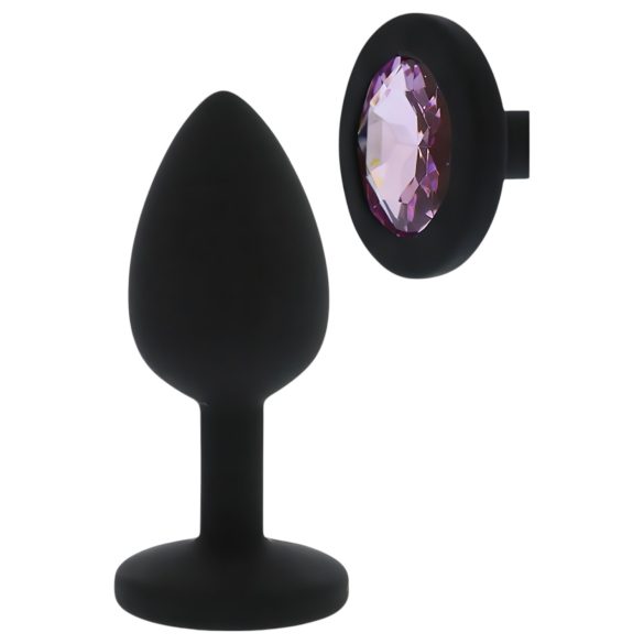 Plug anal noir en silicone, pierre violette.